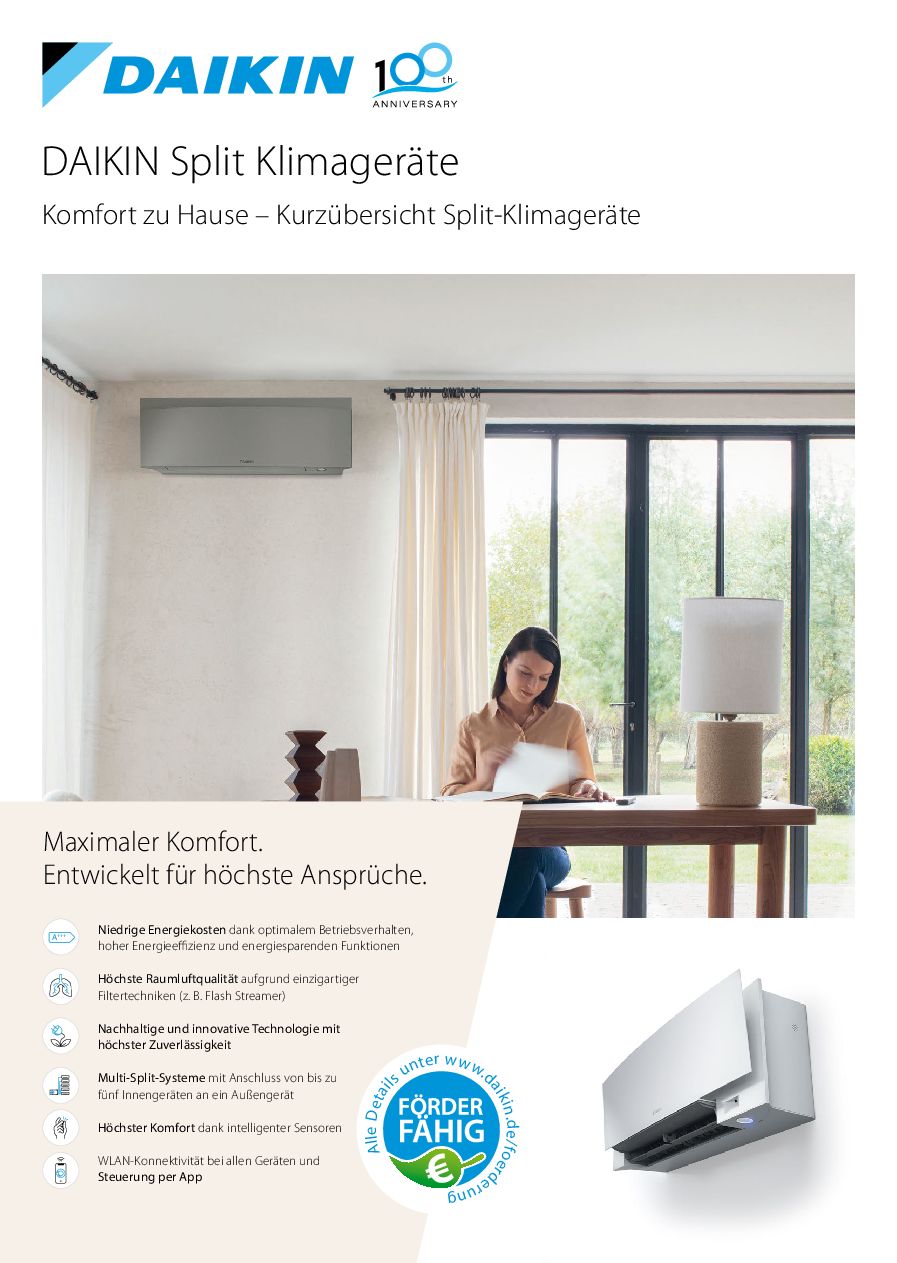 Titelseite der Daikin Kurzübersicht Split-Klimageräte (PDF)