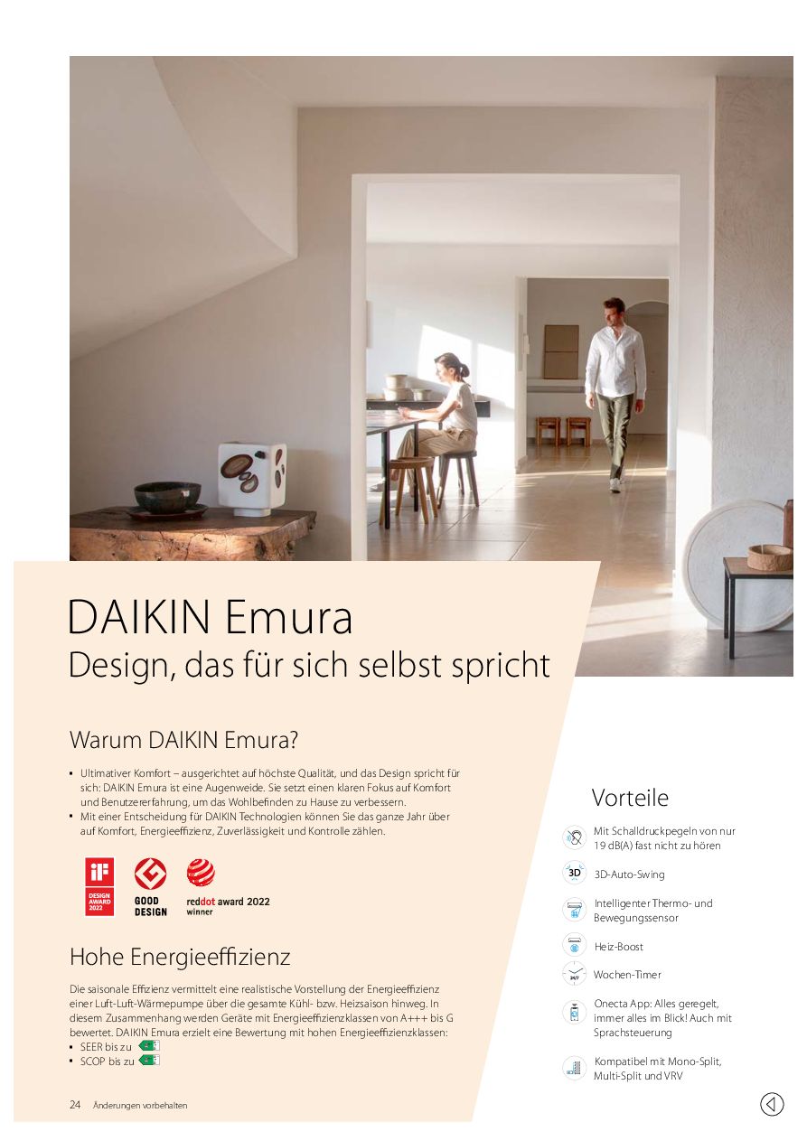Erste Seite des Daikin Datenblatts Emura (PDF)