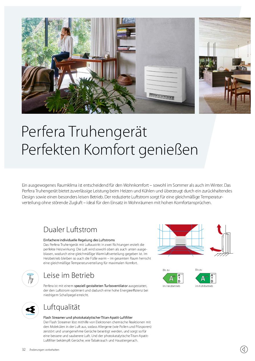 Erste Seite des Daikin Datenblatts Perfera Truhengerät (PDF)