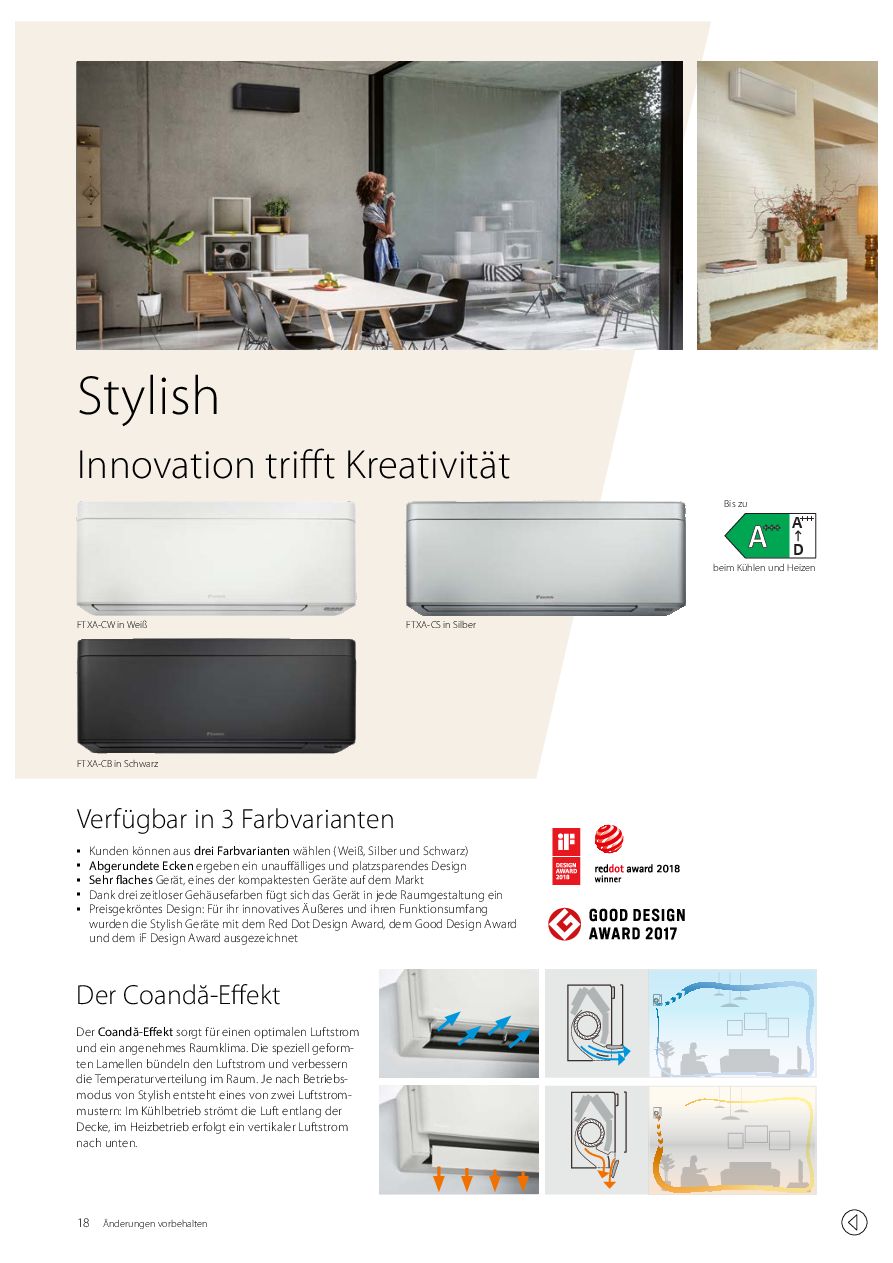 Erste Seite des Daikin Datenblatts Stylish (PDF)